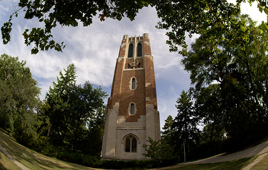A view of Beaumont tower on a sunny day