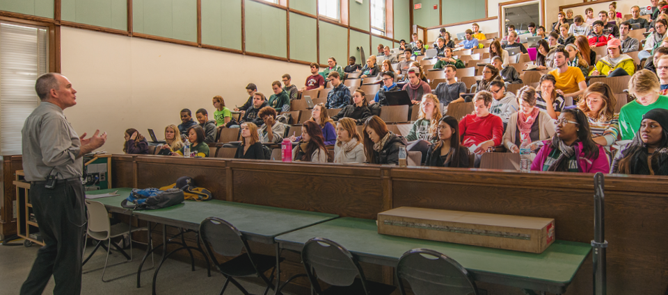teacher and students in lecture hall